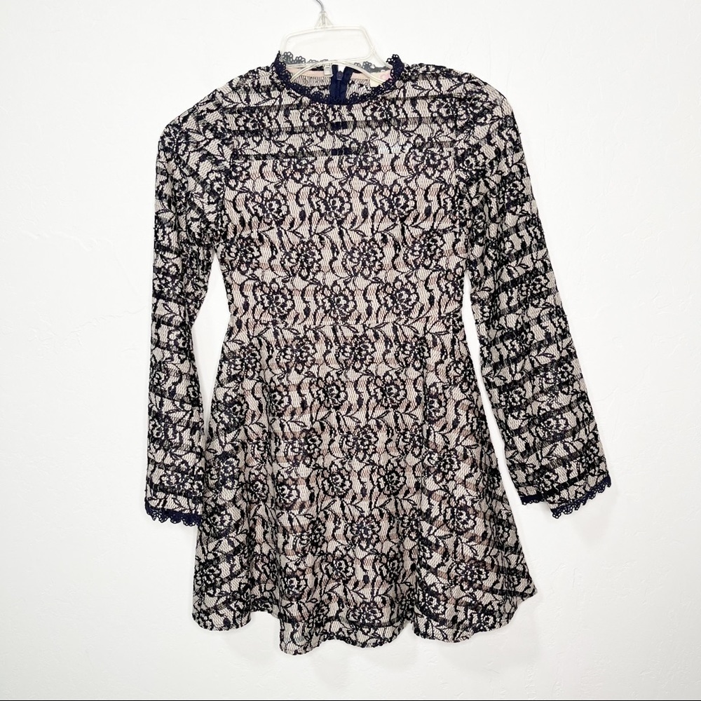 NEW! GB Girls Navy & Cream Lace Formal Dress size 8/10 long sleeve